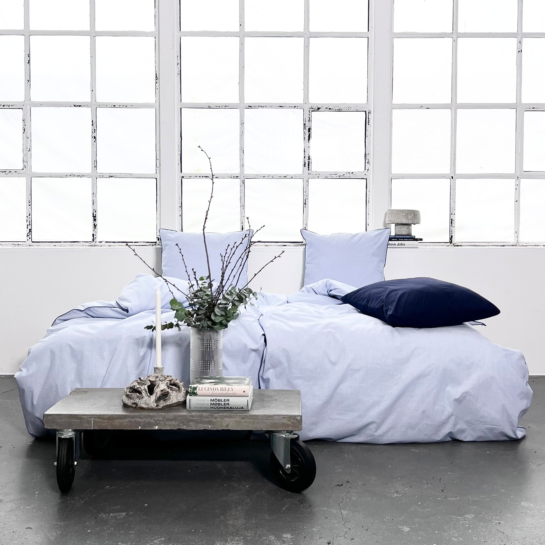 Chambré sengetøj 140x220 cm blå m/piping
